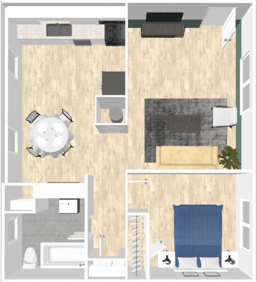 Spanish Hacienda 1 Bedroom Floor Plan 3D