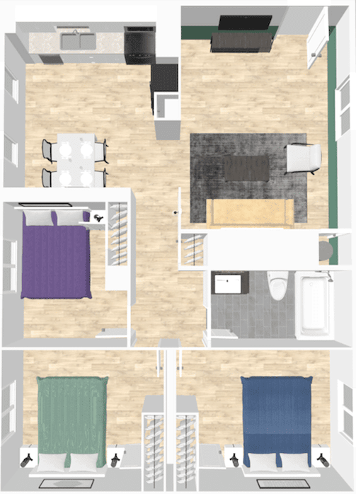 Spanish Hacienda 3 Bedroom Floor Plan 3D